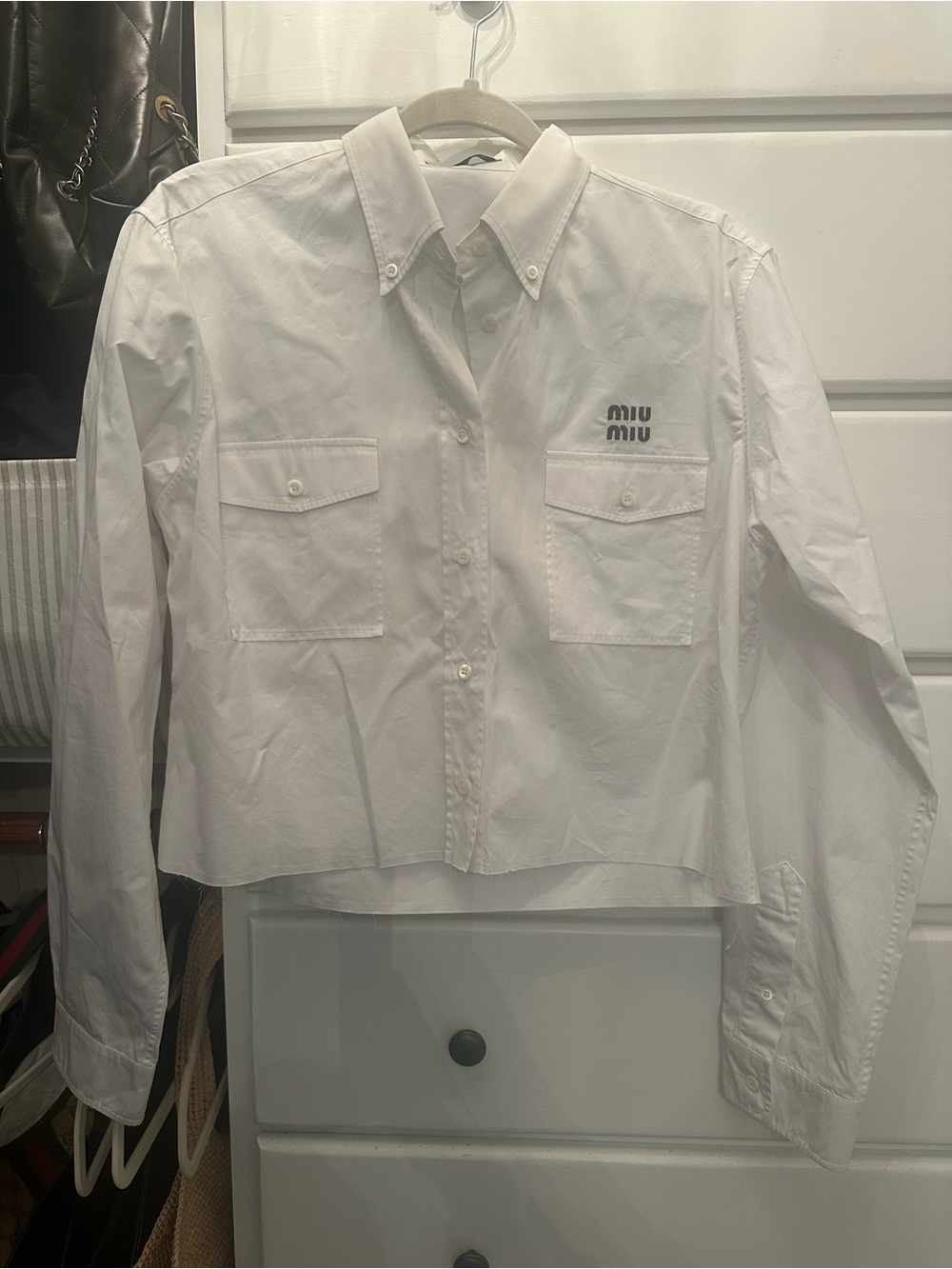 Miu Miu White Cropped Button-Down Shirt